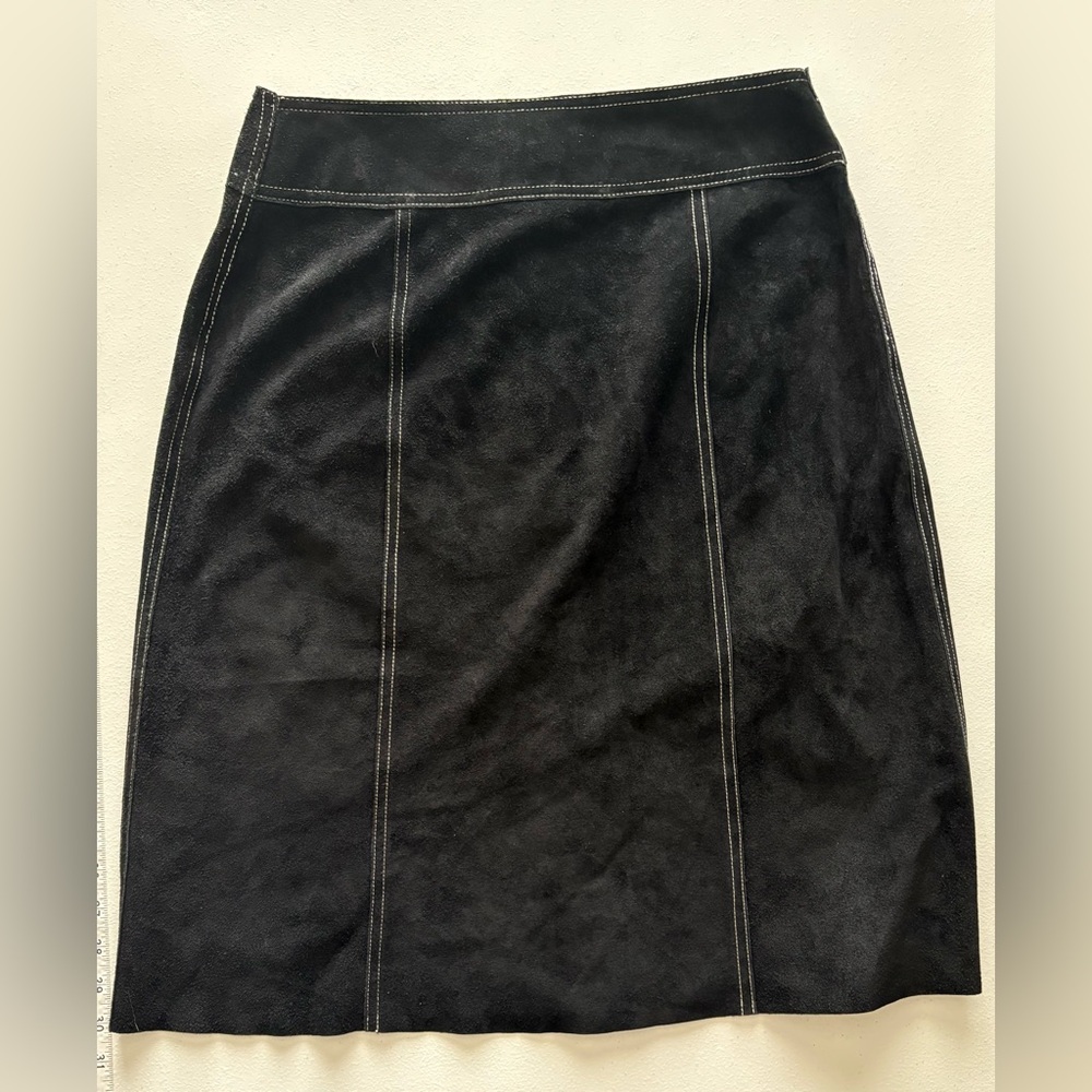 Size 10 Theory Black Leather Y2K Vintage Front Button Midi Skirt - Picture 7 of 7